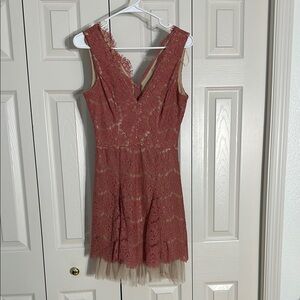 Francesca's Collections Pink Sleeveless V-Neck A-Line Dress